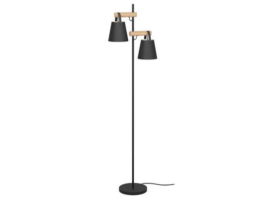 Lampadaire PANDORE 2 x E27 H. 160 métal noir/bois INSPIRE