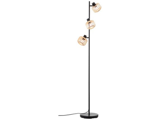 Lampadaire Pecan, 3xE14 métal noir bambou H.160cm, INSPIRE